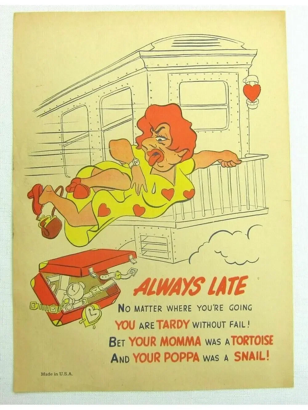 Vintage Vinegar Valentine Always Late Penny Dreadful Sarcasm Insult Ephemera